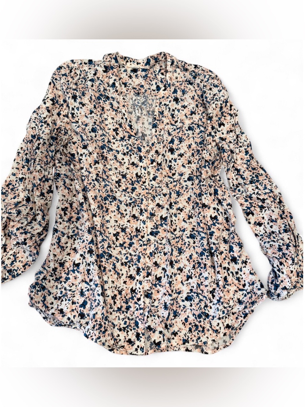 Caslon Pink and Navy Floral V-Neck Blouse 2X